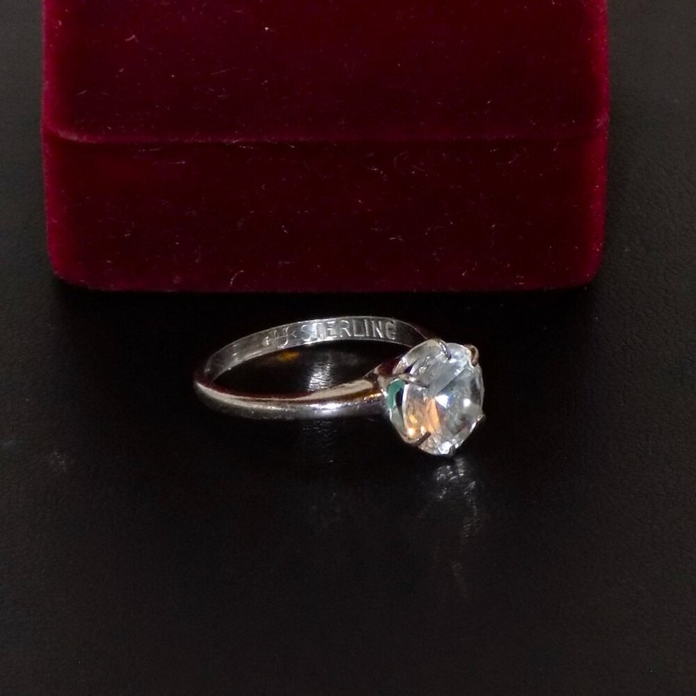 Vintage IOC Signed Uncas Sterling Silver Large Solitaire 6 Prong Size 7 Ring - Picture 11 of 13